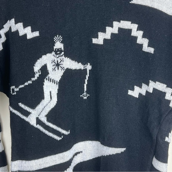 Lido Sports 80s True Vintage Ski Lodge Wool Graphic Sweater Black & White XS / S - Picture 3 of 7